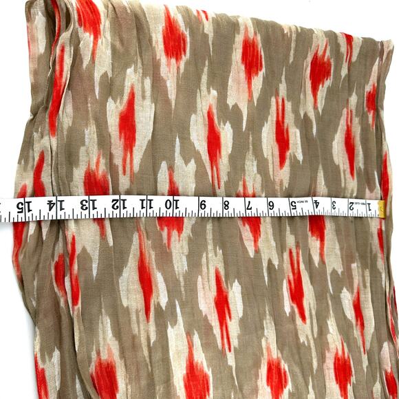 Taupe Coral Cotton Gauze Ikat Scarf Lightweight Boho Wrap 76x14 - Picture 2 of 3